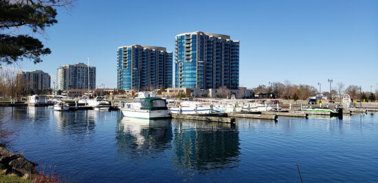 Boats in a marina on waterfront