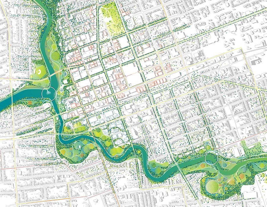 Illustrated map of the Thames river park area