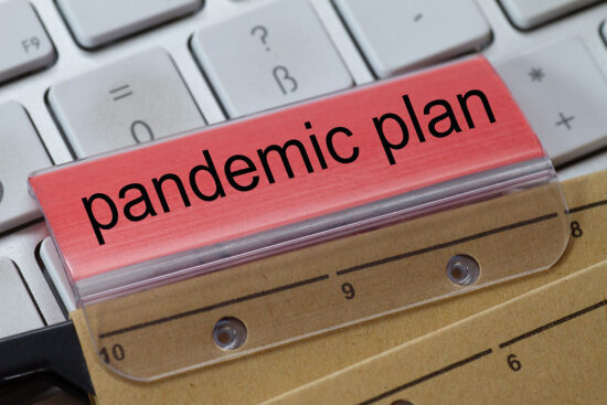 File folder with "Pandemic Plan" label.